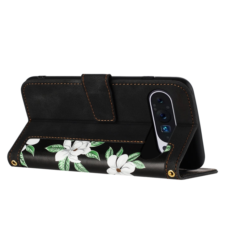 For Google Pixel 9 Pro XL Floral Pattern Leather Phone Case with Lanyard