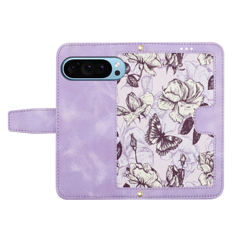 For Google Pixel 9 / 9 Pro Floral Pattern Leather Phone Case with Lanyard