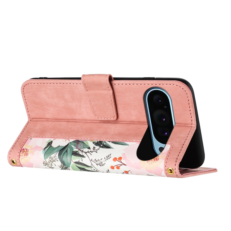 For Google Pixel 9 / 9 Pro Floral Pattern Leather Phone Case with Lanyard