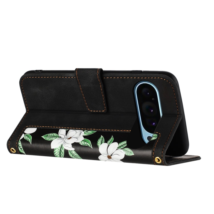 For Google Pixel 9 / 9 Pro Floral Pattern Leather Phone Case with Lanyard