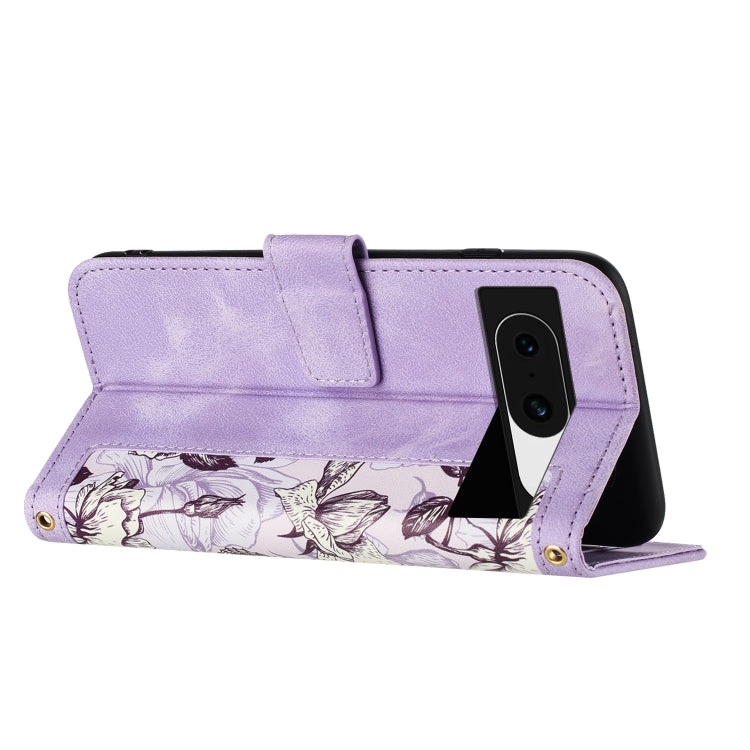 For Google Pixel 8a Floral Pattern Leather Phone Case with Lanyard