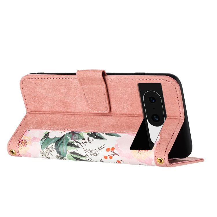 For Google Pixel 8a Floral Pattern Leather Phone Case with Lanyard