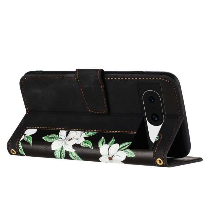 For Google Pixel 8a Floral Pattern Leather Phone Case with Lanyard