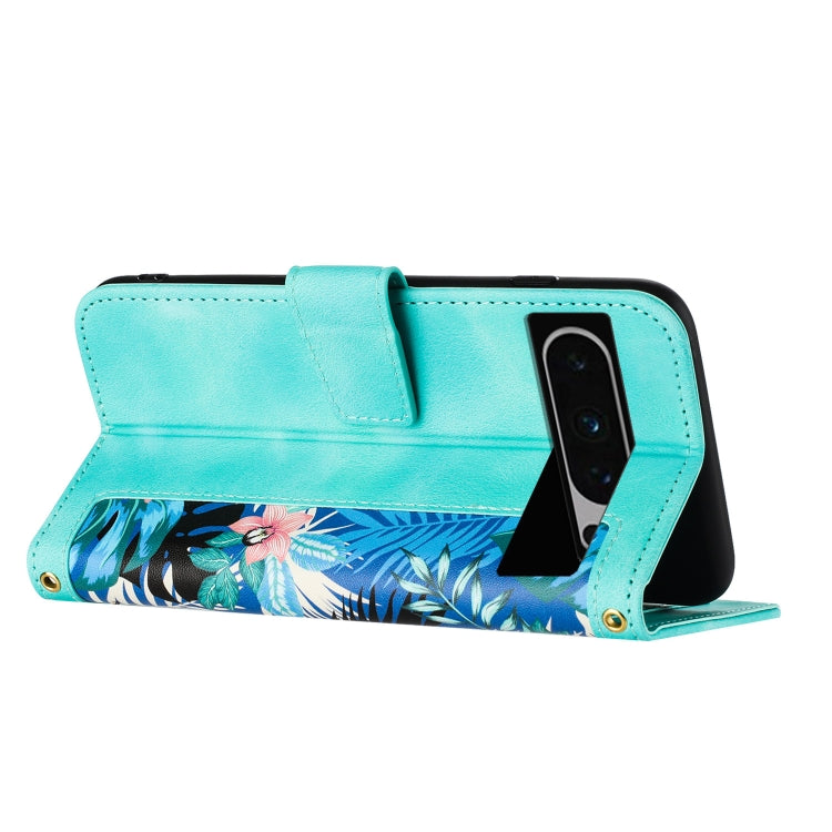 For Google Pixel 8 Pro Floral Pattern Leather Phone Case with Lanyard