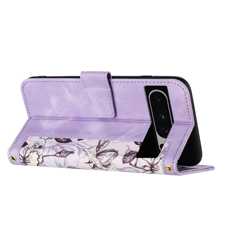 For Google Pixel 8 Pro Floral Pattern Leather Phone Case with Lanyard