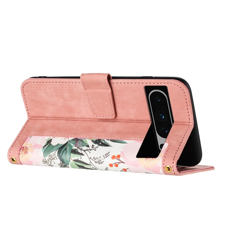 For Google Pixel 8 Pro Floral Pattern Leather Phone Case with Lanyard