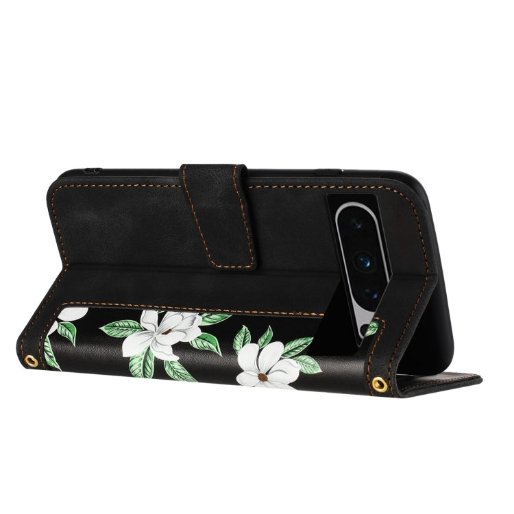 For Google Pixel 8 Pro Floral Pattern Leather Phone Case with Lanyard