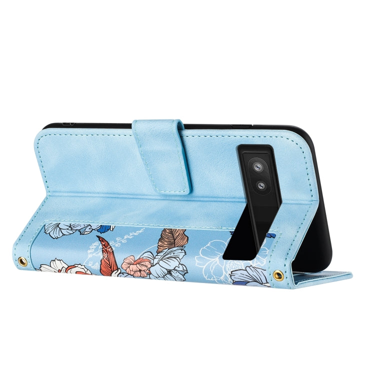 For Google Pixel 7a Floral Pattern Leather Phone Case with Lanyard