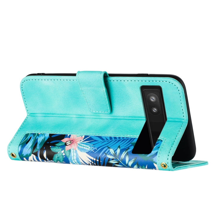 For Google Pixel 7a Floral Pattern Leather Phone Case with Lanyard