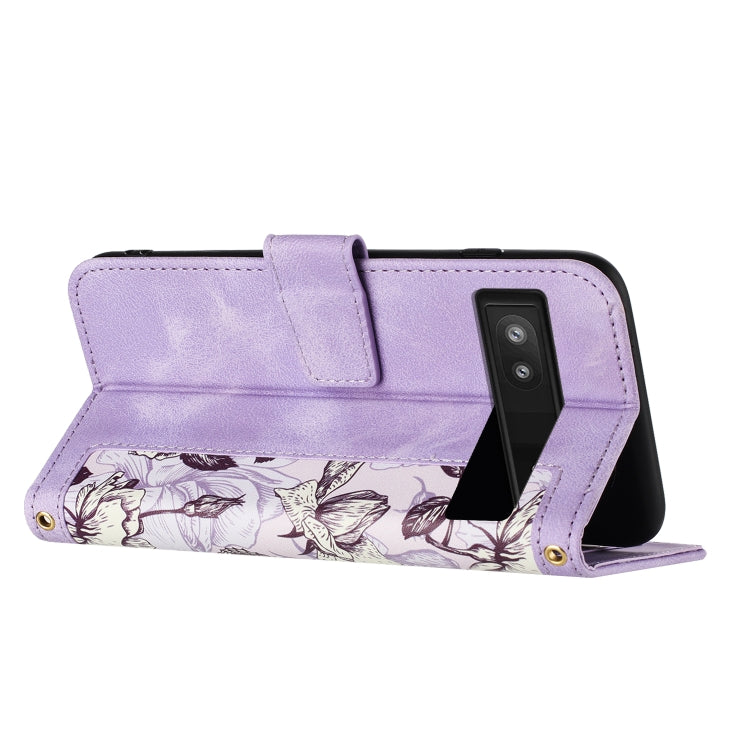 For Google Pixel 7a Floral Pattern Leather Phone Case with Lanyard