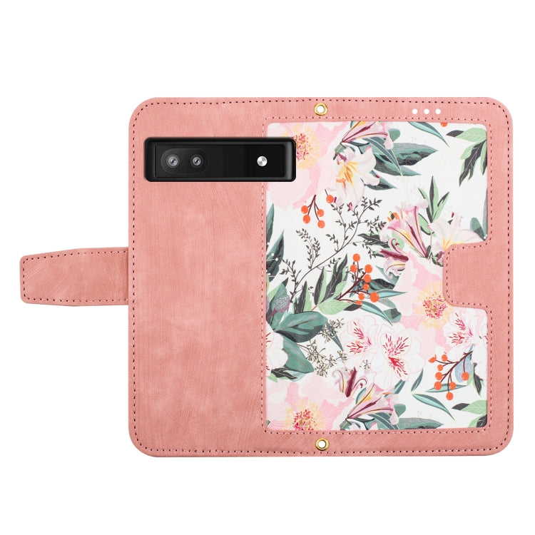 For Google Pixel 7a Floral Pattern Leather Phone Case with Lanyard