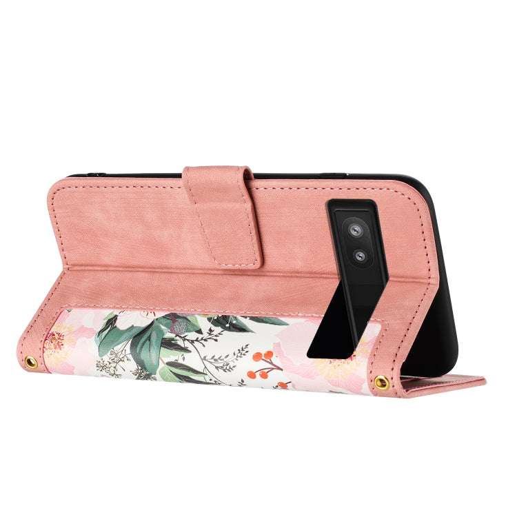 For Google Pixel 7a Floral Pattern Leather Phone Case with Lanyard