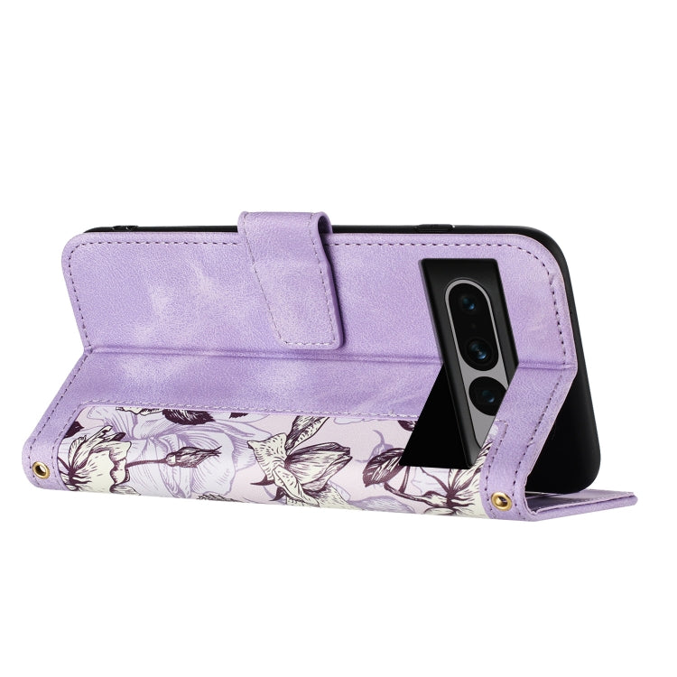 For Google Pixel 7 Pro Floral Pattern Leather Phone Case with Lanyard
