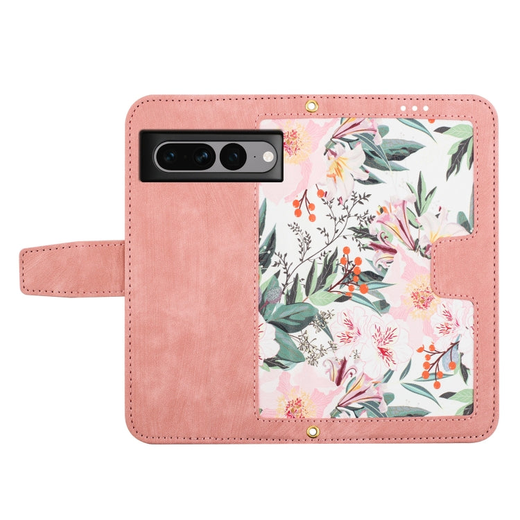 For Google Pixel 7 Pro Floral Pattern Leather Phone Case with Lanyard