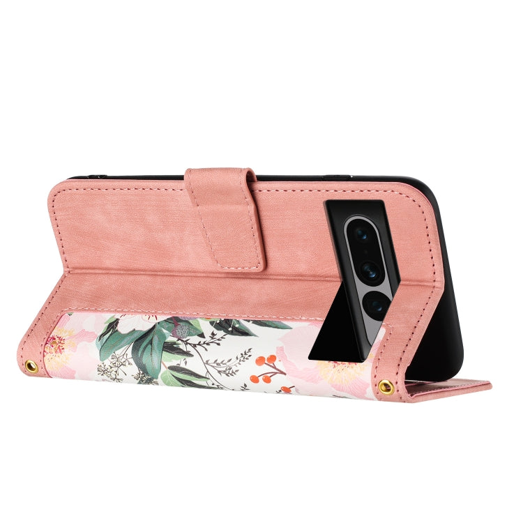 For Google Pixel 7 Pro Floral Pattern Leather Phone Case with Lanyard
