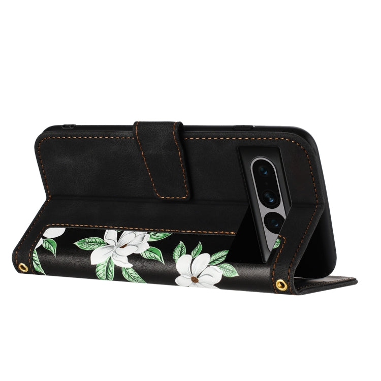 For Google Pixel 7 Pro Floral Pattern Leather Phone Case with Lanyard