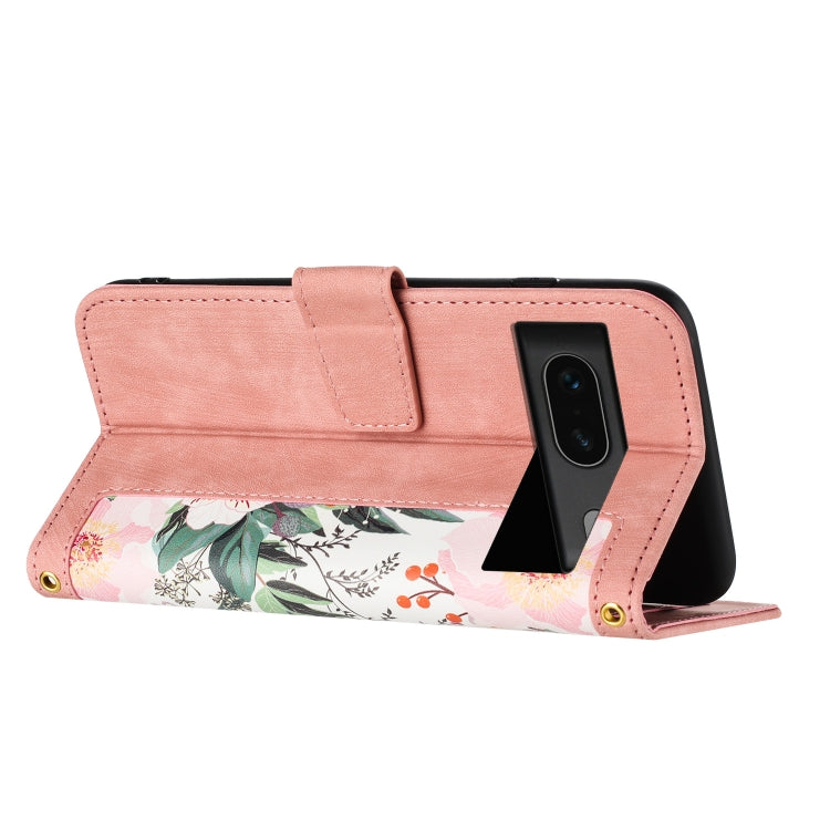 For Google Pixel 7 Floral Pattern Leather Phone Case with Lanyard