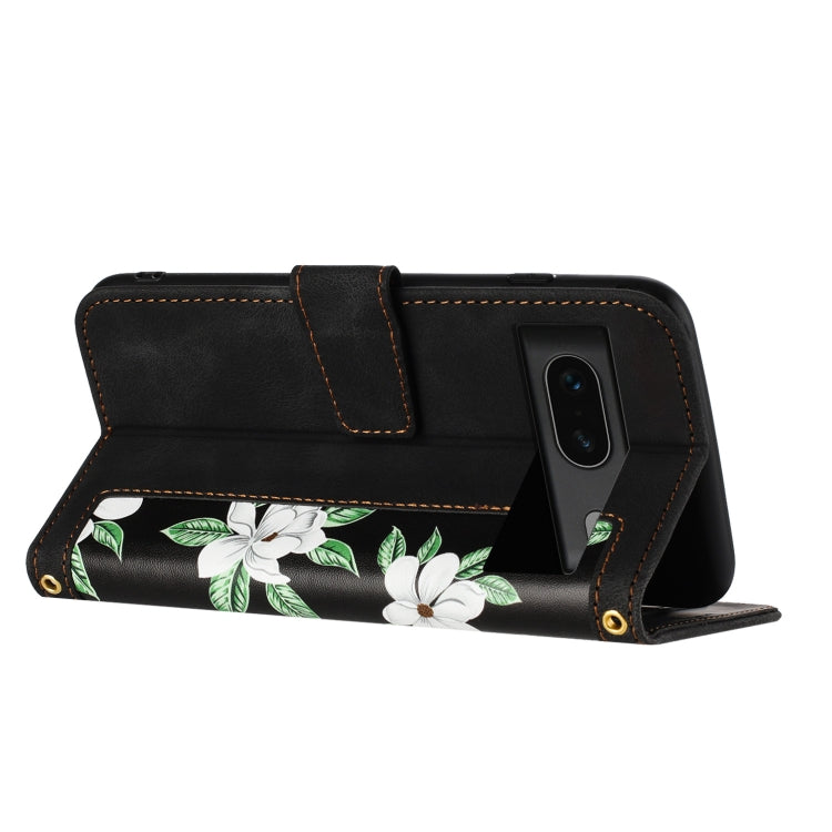 For Google Pixel 7 Floral Pattern Leather Phone Case with Lanyard