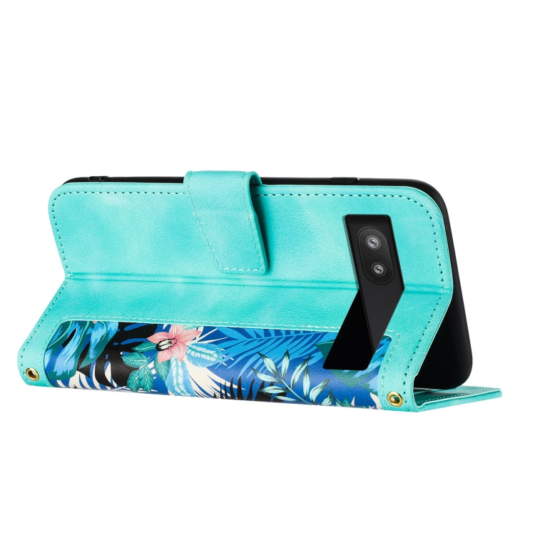 For Google Pixel 6a Floral Pattern Leather Phone Case with Lanyard