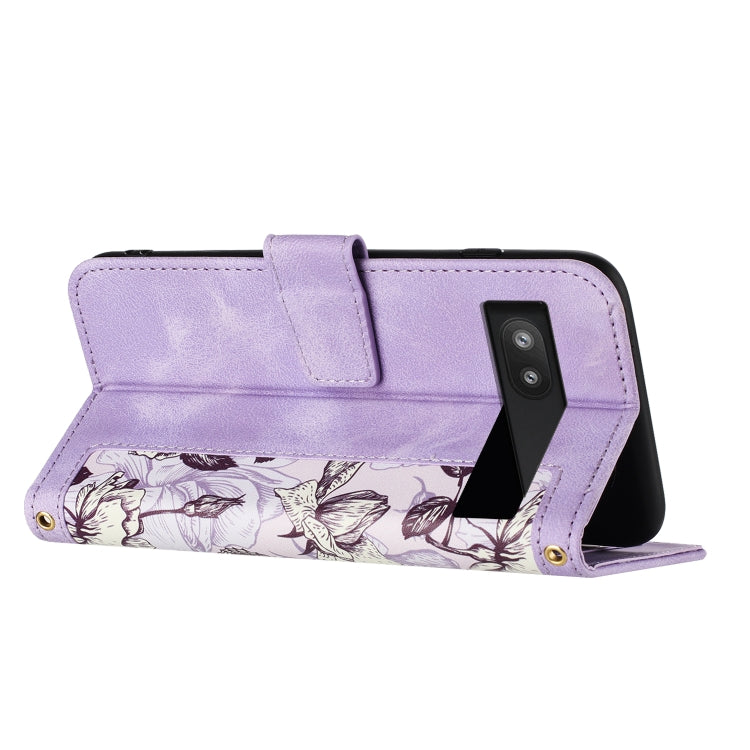 For Google Pixel 6a Floral Pattern Leather Phone Case with Lanyard