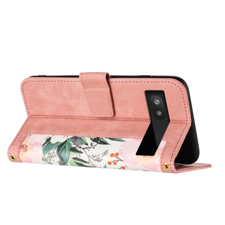 For Google Pixel 6a Floral Pattern Leather Phone Case with Lanyard