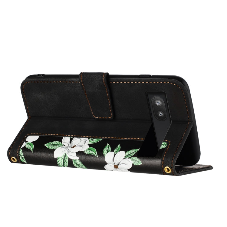 For Google Pixel 6a Floral Pattern Leather Phone Case with Lanyard