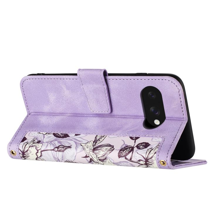 For Google Pixel 10a Floral Pattern Leather Phone Case with Lanyard