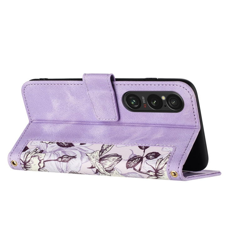 For Sony Xperia 1 VI Floral Pattern Leather Phone Case with Lanyard