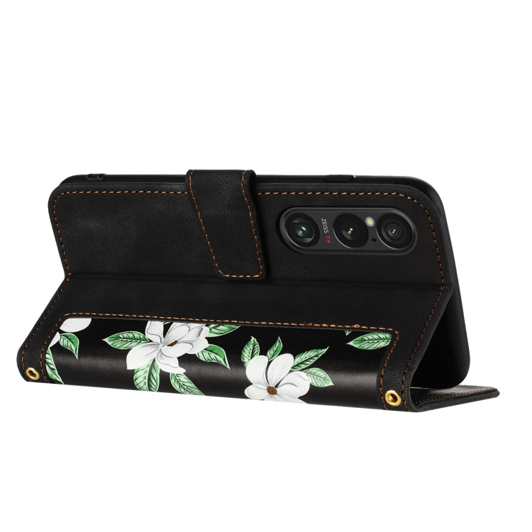 For Sony Xperia 1 VI Floral Pattern Leather Phone Case with Lanyard