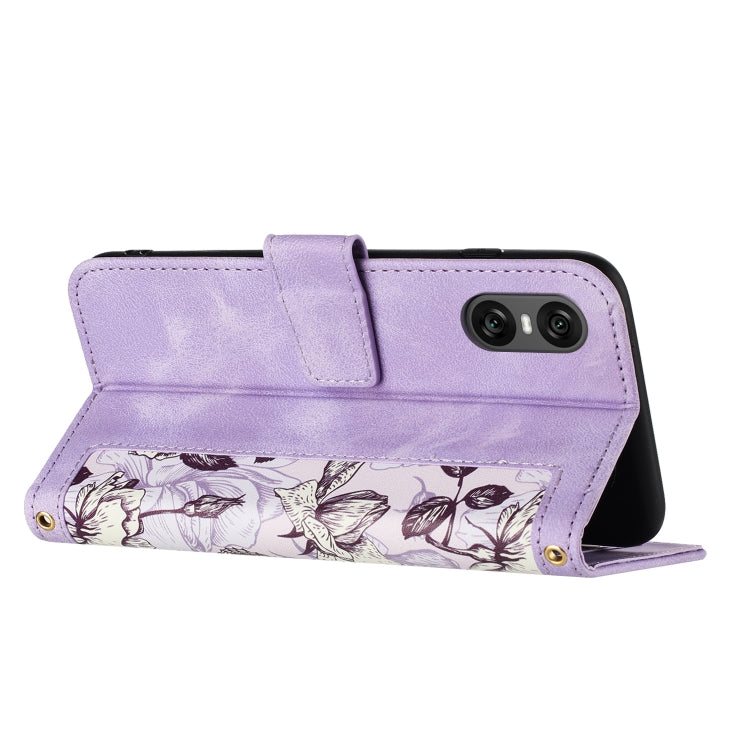 For Sony Xperia 10 VI Floral Pattern Leather Phone Case with Lanyard