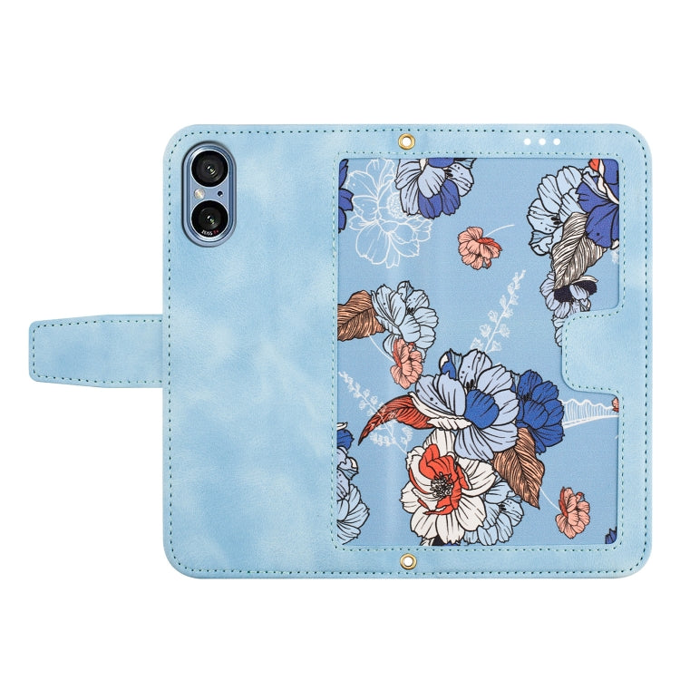 For Sony Xperia 5 V Floral Pattern Leather Phone Case with Lanyard