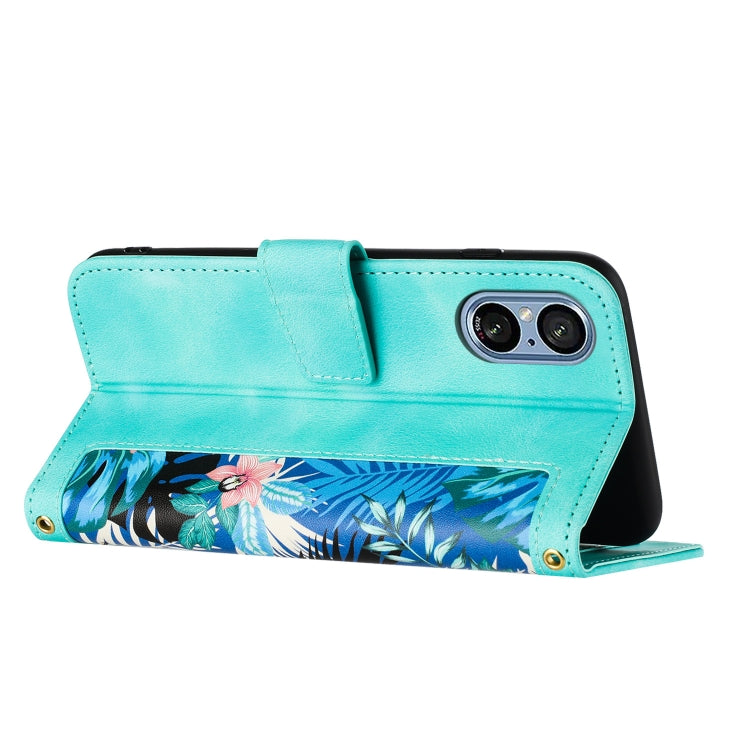 For Sony Xperia 5 V Floral Pattern Leather Phone Case with Lanyard