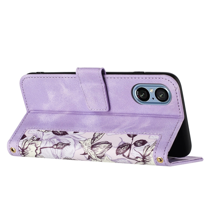 For Sony Xperia 5 V Floral Pattern Leather Phone Case with Lanyard