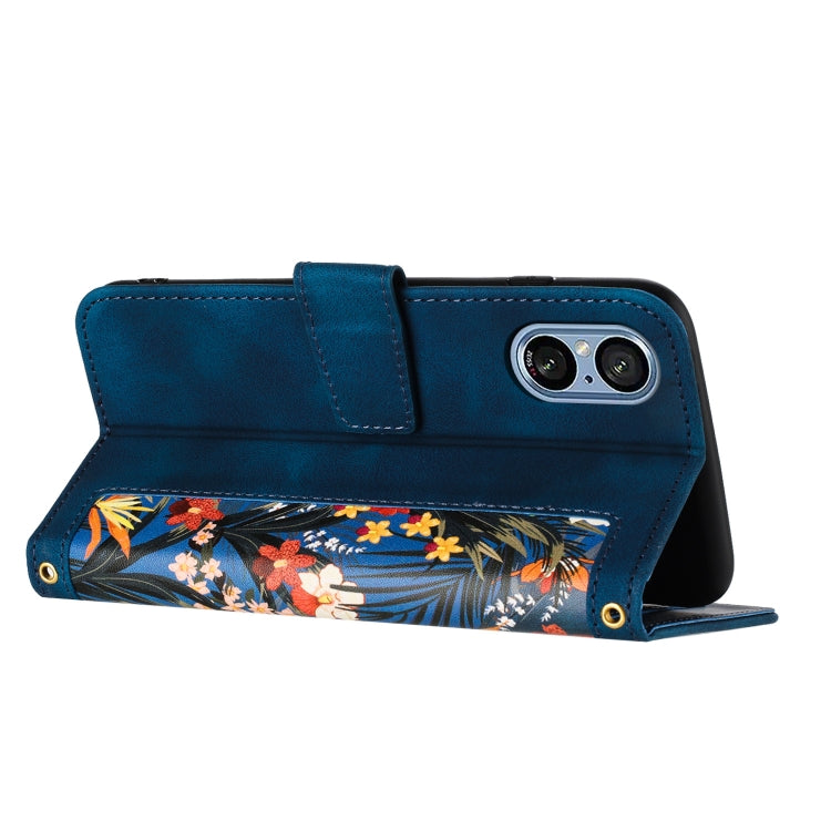 For Sony Xperia 5 V Floral Pattern Leather Phone Case with Lanyard