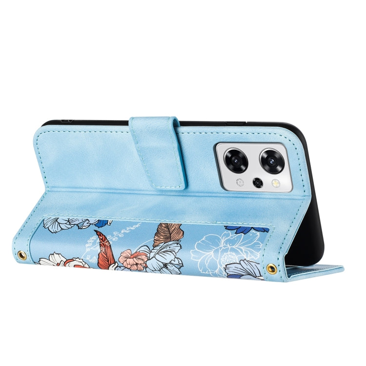 For OPPO Reno9 A Floral Pattern Leather Phone Case with Lanyard