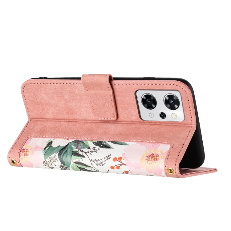 For OPPO Reno9 A Floral Pattern Leather Phone Case with Lanyard