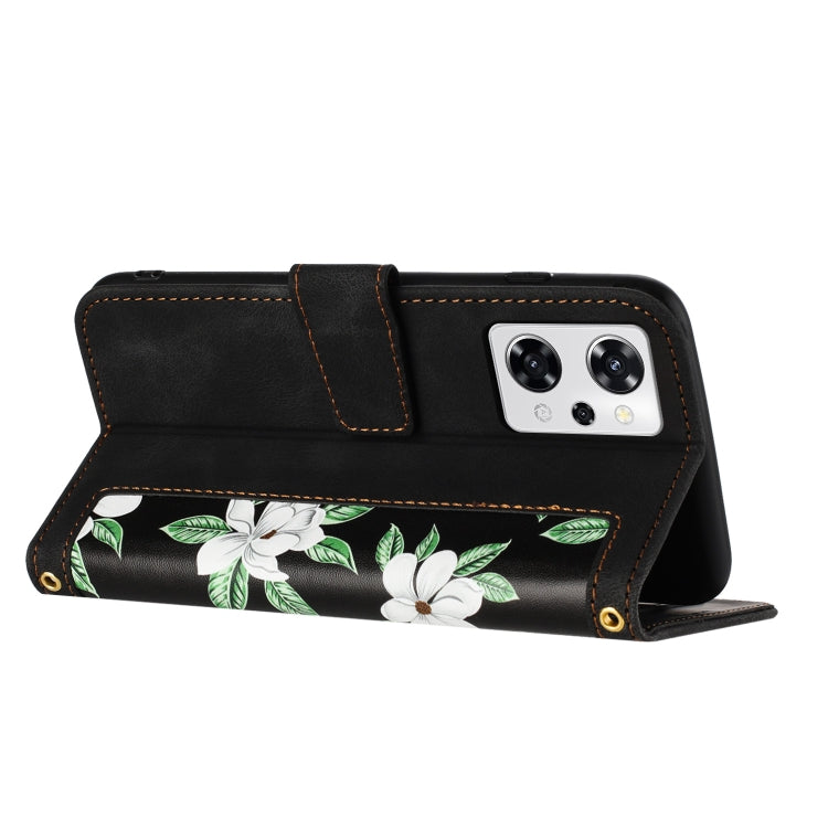 For OPPO Reno9 A Floral Pattern Leather Phone Case with Lanyard