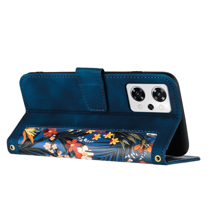 For OPPO Reno9 A Floral Pattern Leather Phone Case with Lanyard