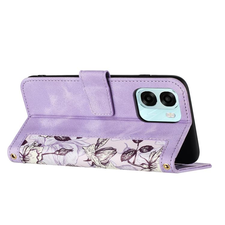For OPPO A6 Pro 5G Floral Pattern Leather Phone Case with Lanyard