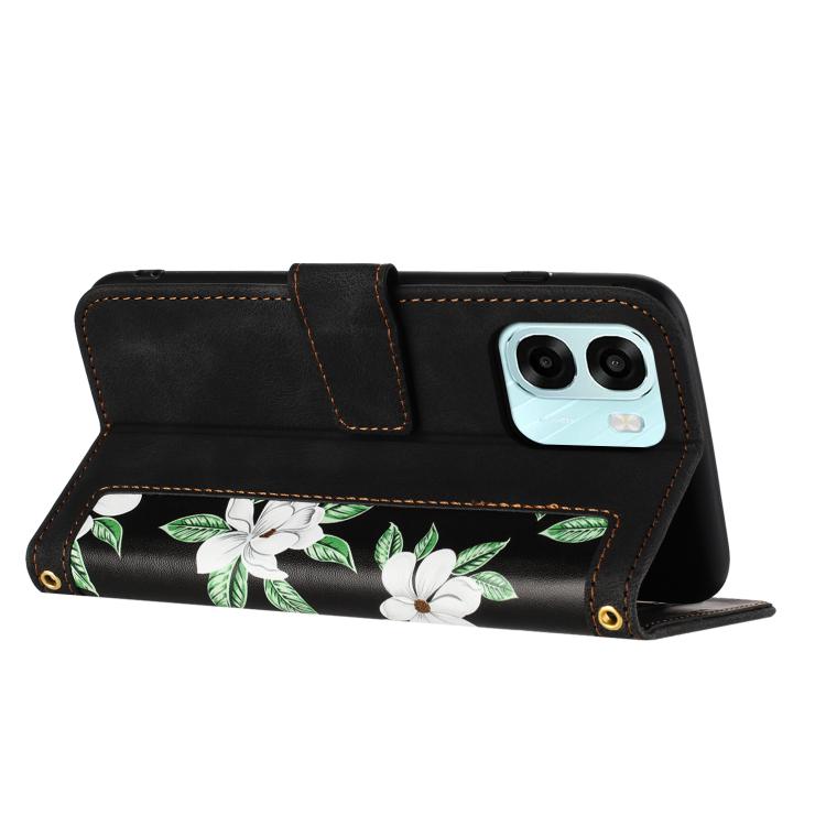For OPPO A6 Pro 5G Floral Pattern Leather Phone Case with Lanyard