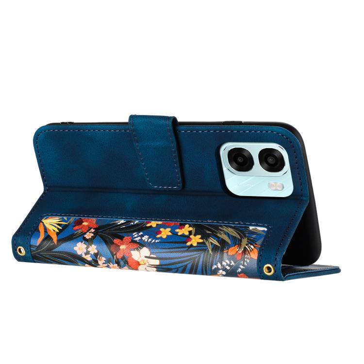 For OPPO A6 Pro 5G Floral Pattern Leather Phone Case with Lanyard