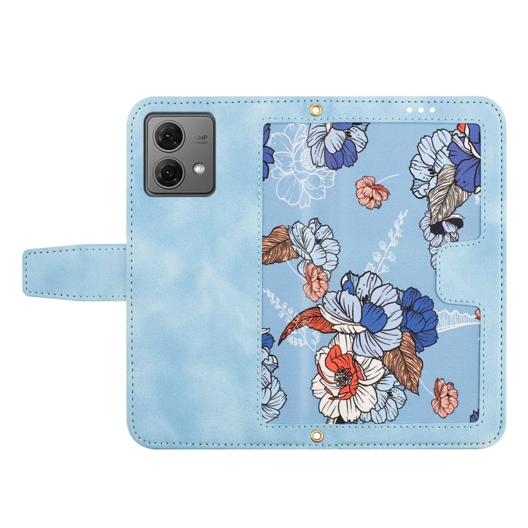 For Motorola Moto G84 Floral Pattern Leather Phone Case with Lanyard