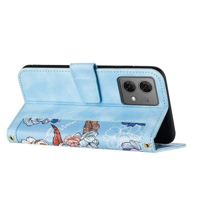 For Motorola Moto G84 Floral Pattern Leather Phone Case with Lanyard