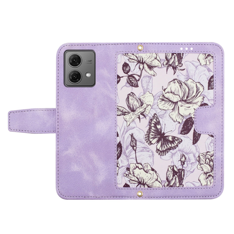For Motorola Moto G84 Floral Pattern Leather Phone Case with Lanyard