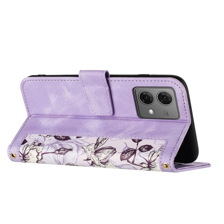 For Motorola Moto G84 Floral Pattern Leather Phone Case with Lanyard