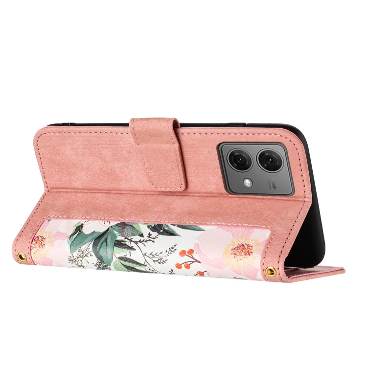 For Motorola Moto G84 Floral Pattern Leather Phone Case with Lanyard