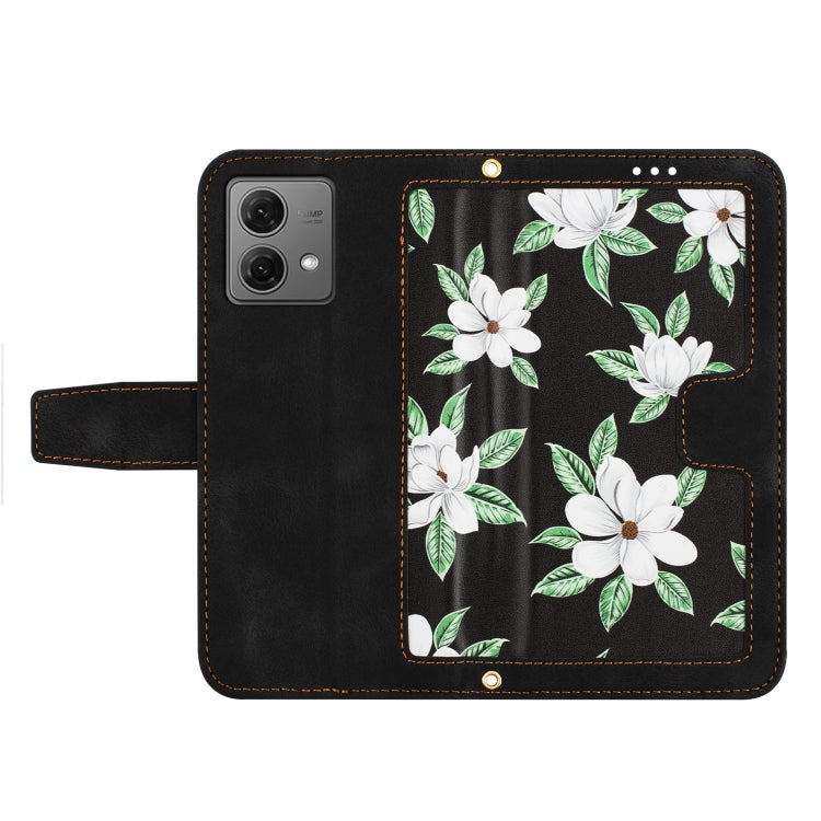 For Motorola Moto G84 Floral Pattern Leather Phone Case with Lanyard