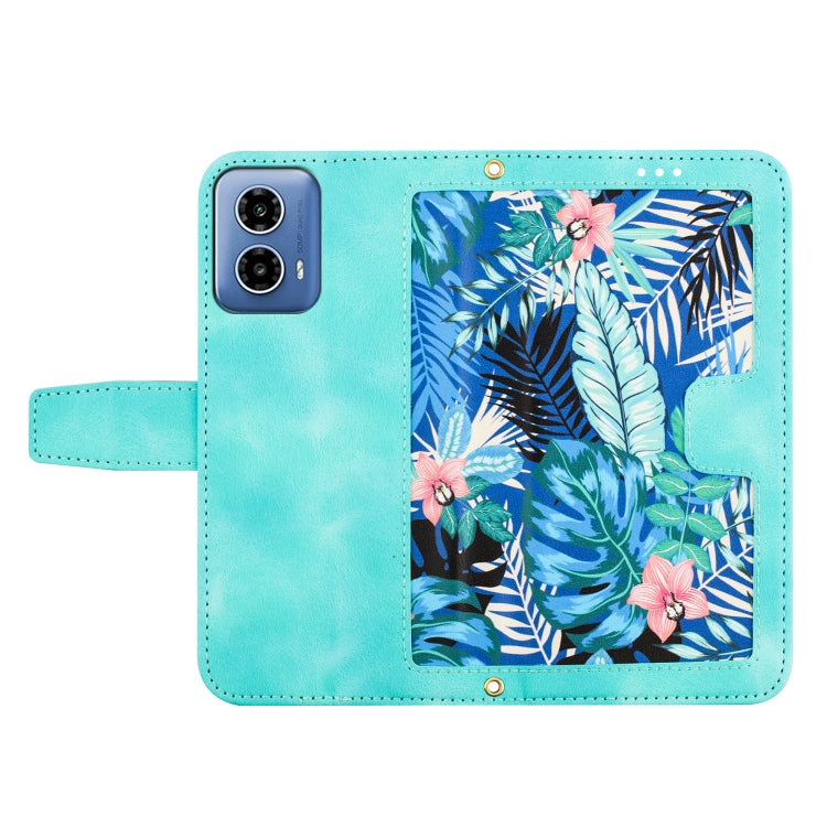 For Motorola Moto G34 Floral Pattern Leather Phone Case with Lanyard