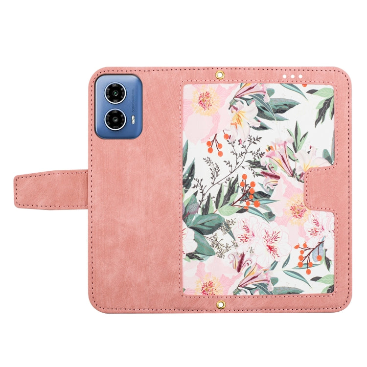 For Motorola Moto G34 Floral Pattern Leather Phone Case with Lanyard
