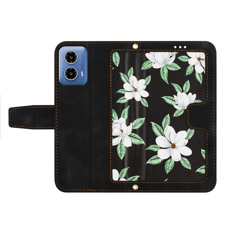 For Motorola Moto G34 Floral Pattern Leather Phone Case with Lanyard